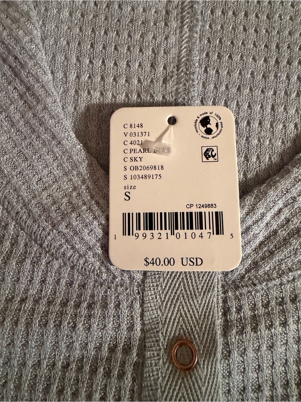 Free People Light Gray Waffle Knit Snap-Front Top - Picture 4 of 6